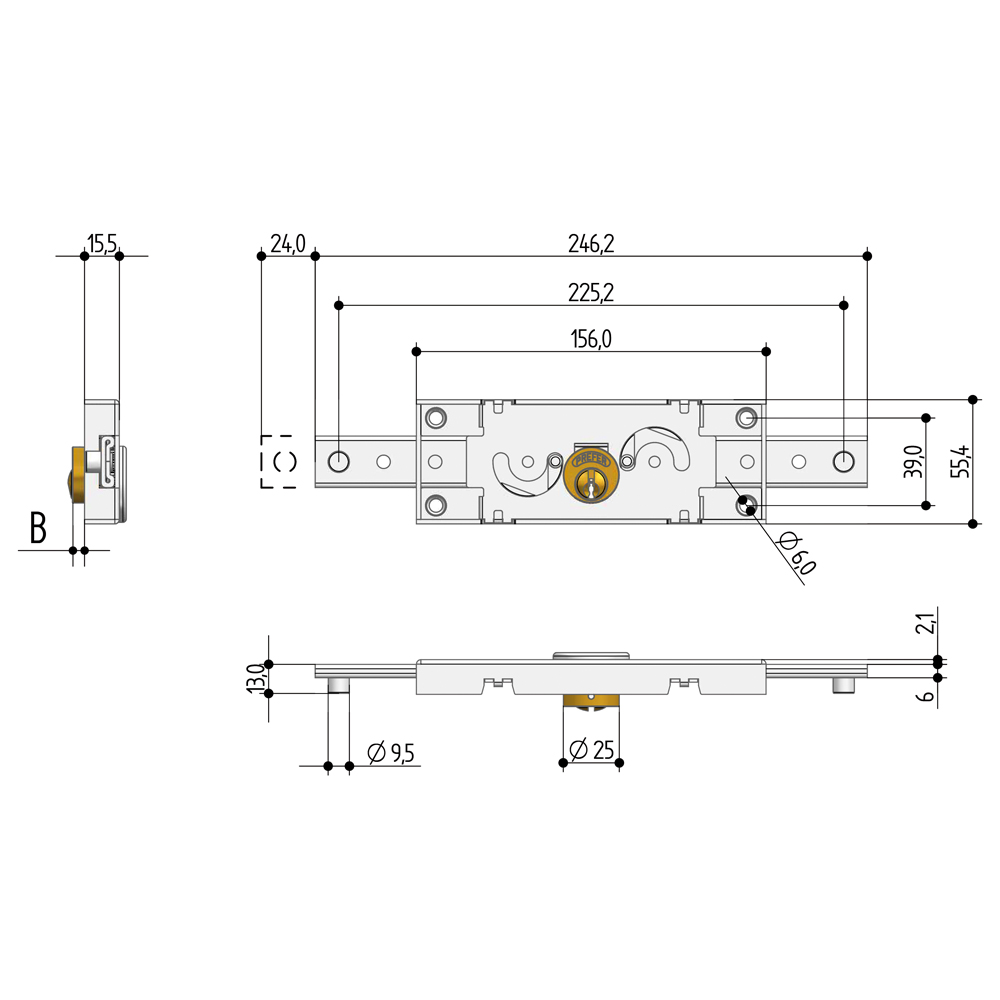 Serrure grille SAPELCAM Boîte à ressort avec roulements en nylon Dim Sapelcam